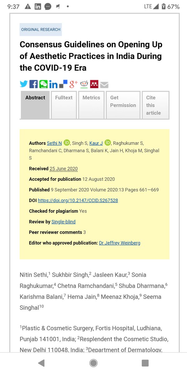 DrShuba's tweet photo. Our article 'Consensus Guidelines on Opening up of Aesthetic Practices in India during the Covid-19 Era'  is published in Clinical, Cosmetic and Investigative Dermatology! 

Link to download for doctors 🙏

https://t.co/U0HP7zctZs

#Published #medicaljournal
#consensus #Author https://t.co/k9Ao1hMNAX