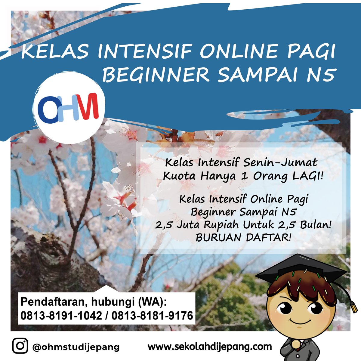 KELAS INTENSIF ONLINE PAGI.
Beginner sampai JLPT N5.
Yuk buruan daftar, kuota hanya untuk SATU ORANG LAGI! Pendaftaran: goo.gl/forms/wYo405TT… #JapaneseOnline #JapaneseOnlineClass #kelasonlinejepang #onlinebahasajepang