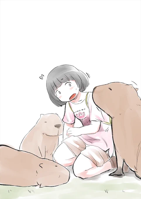 ここらのカピバラの主みたいの来てビビる女子 