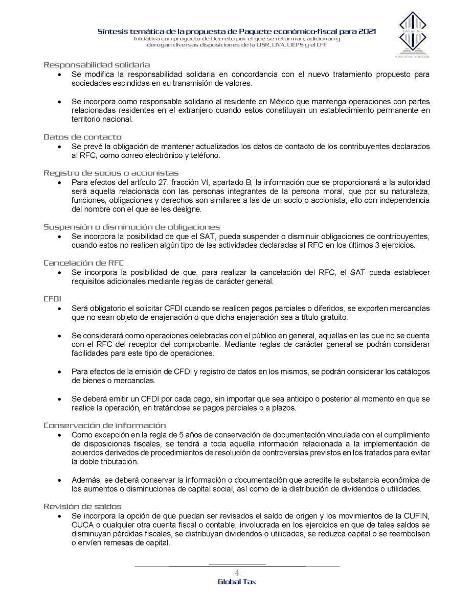GlobalTaxCFC's tweet image. Te presentamos una síntesis de la propuesta de modificaciones a la LISR, LIVA, LIEPS y CFF para 2021.
En Global Tax, estamos listos!!! 
1/2