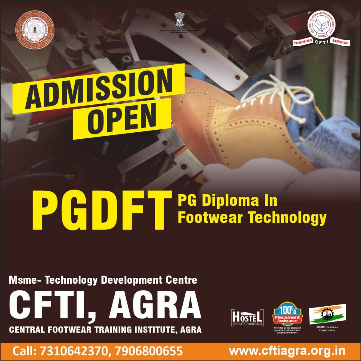 CFTIAGRA's tweet photo. Make your Career in #FootwearIndustries | Admission Open India's Premier Footwear Institute #CFTIAgra. Its Government Institute, World class facilities with Innovative technology & programs available. #DFMD #PGFT
#CFTIAgraCampus #Agra
Visit us: https://t.co/kzVnkmKsfL https://t.co/7eIVJUEgw6