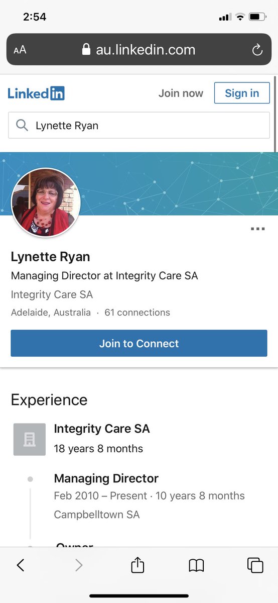 5/ So that incarnation of Integrity Care was owned by Kerrie, who bought it out from a woman named Lynette Ryan.If I was an astute journo I would be looking at the street addresses of every place Integrity Care had even run out of and noting the connections. Including the inspo.