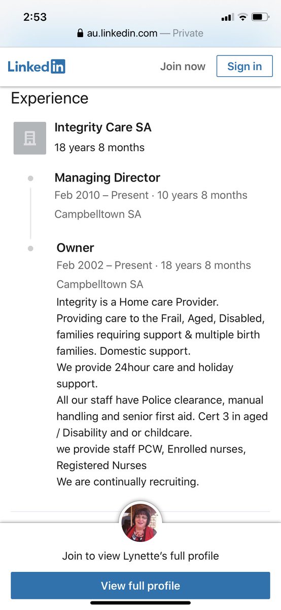 5/ So that incarnation of Integrity Care was owned by Kerrie, who bought it out from a woman named Lynette Ryan.If I was an astute journo I would be looking at the street addresses of every place Integrity Care had even run out of and noting the connections. Including the inspo.