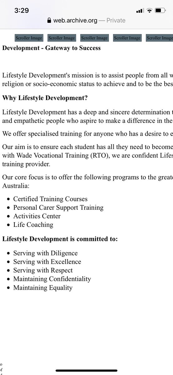 7/ But I digress. You’ll note that there are some websites listed in Lynette Ryan’s linked in. The first leads to the screenshot above, the networking page, then a carer NDIS provider in Cairns. I can’t establish a link there. But the other leads HERE.’Our partner Wade Training.’