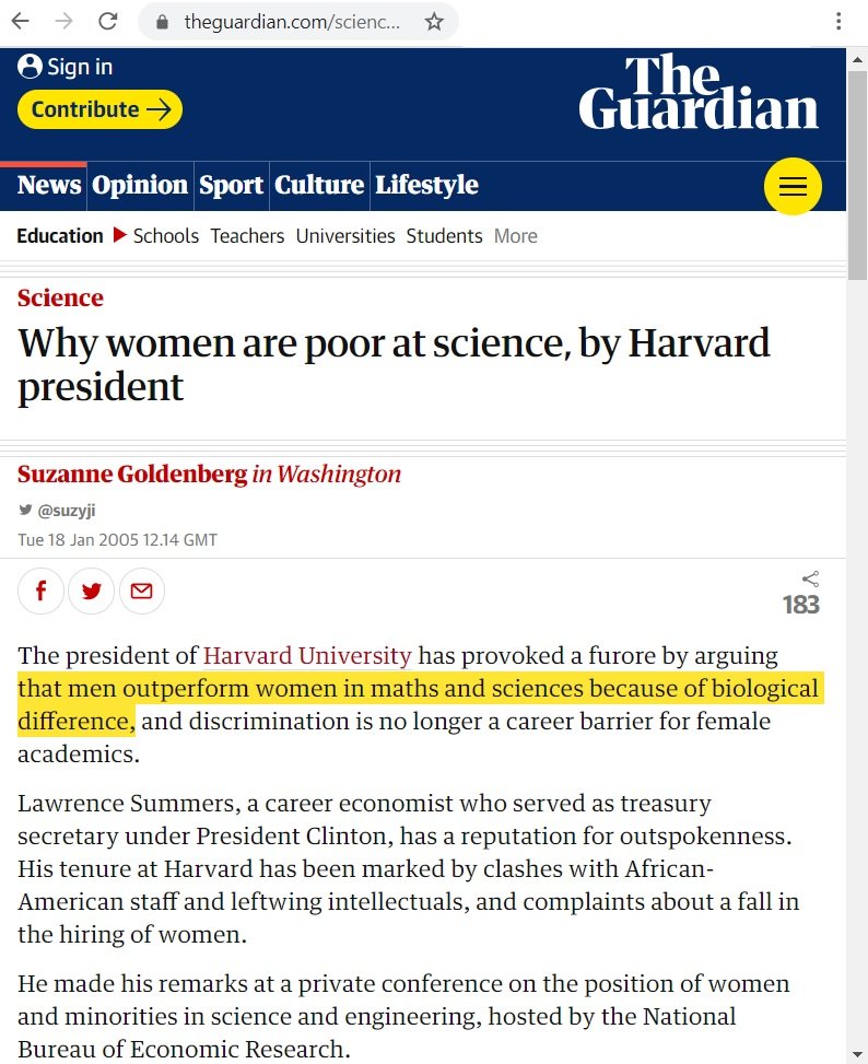 Harvard president: why women are poor at science..
