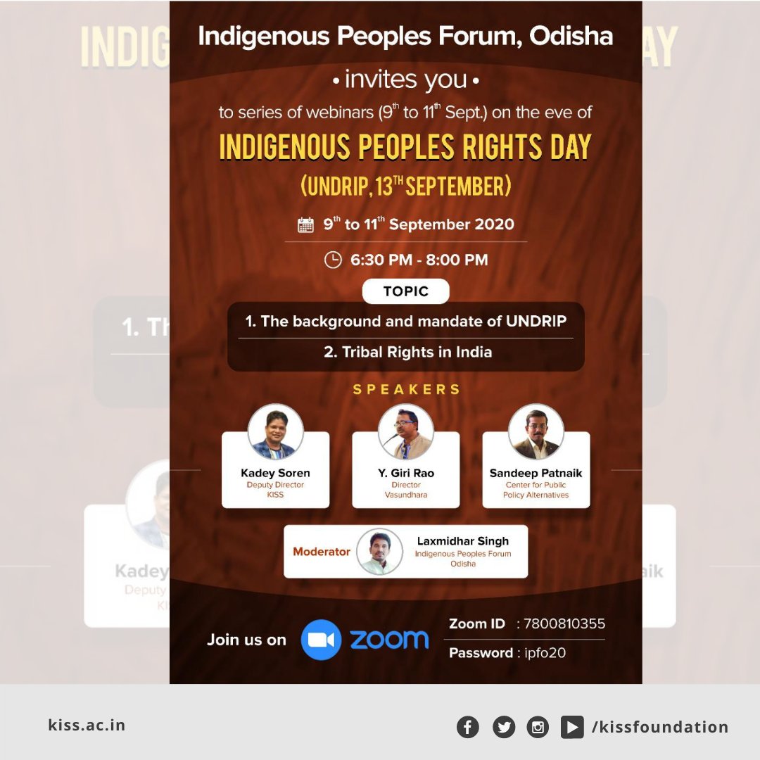 kissfoundation's tweet photo. In light of upcoming Indigenous People's Rights Day (UNRIP) , here's a webinar series by Indigenous Peoples Forum, Odisha.
#Indigenous #indigenouspeople #women #people #rights #support #culture #UNRIP #indigenousculture #IndigenousRights https://t.co/XpX22T2pBi