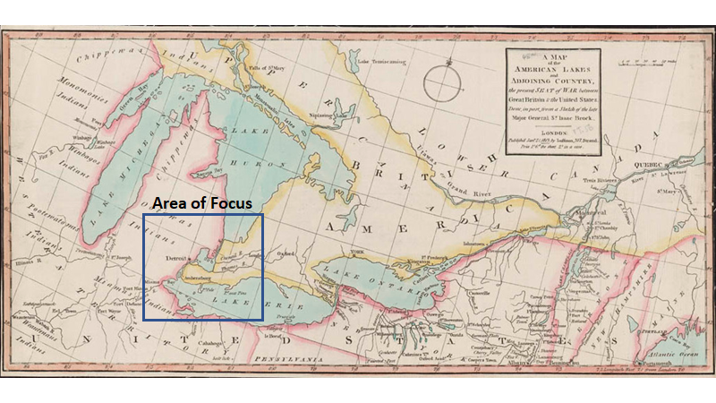 in the Niagara area, York (present day Toronto) and the St. Lawrence River valley (including Kingston the largest town in Upper Canada). The western end of the province (the area of study) was sparsely populated with most settlements along the lake or major rivers as the 3/x
