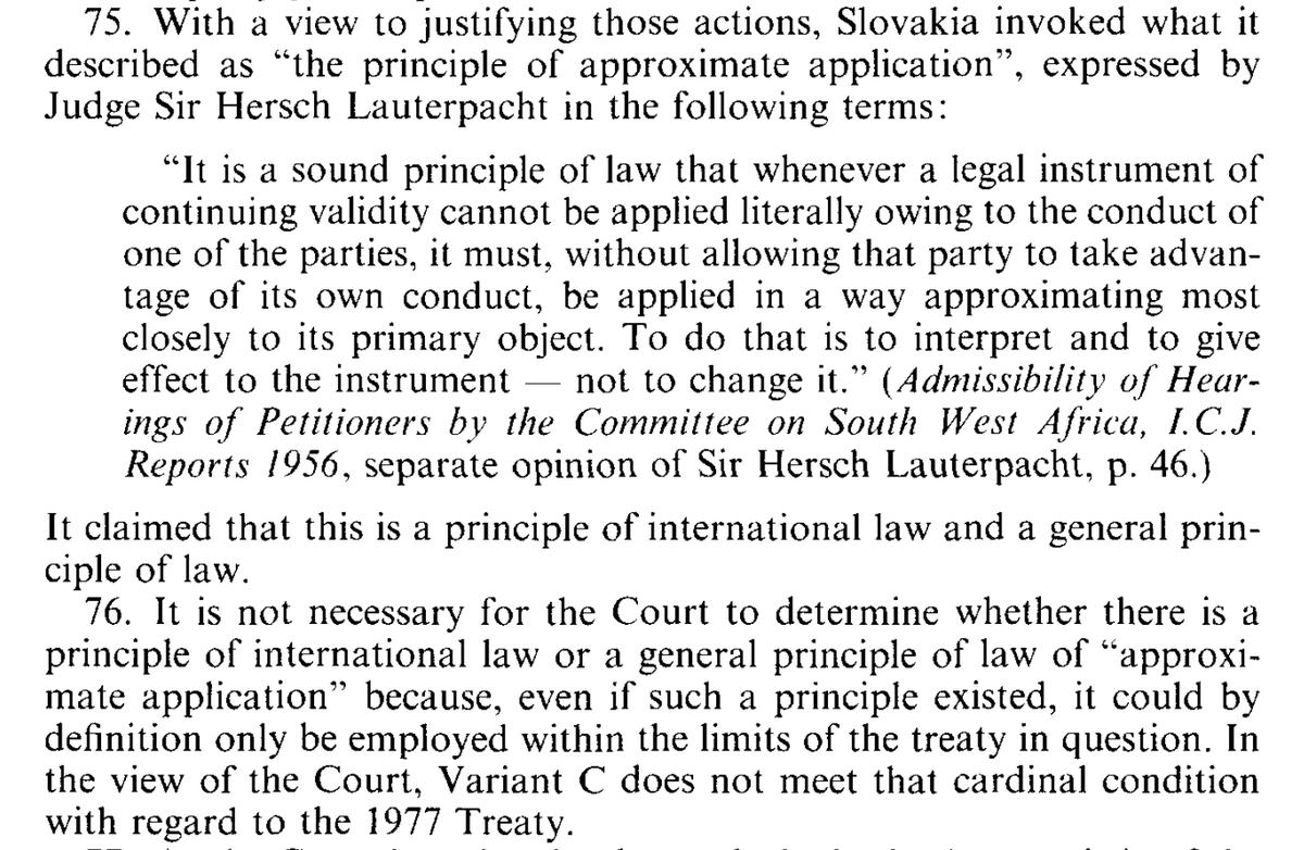 (3) The speculative half-answer is approximate application, a point considered but not decided by the ICJ in Gabcikovo-Nagymaro: the proposition that if a treaty cannot be applied literally it must be applied by approximating it most closely to its primary object. Fin.