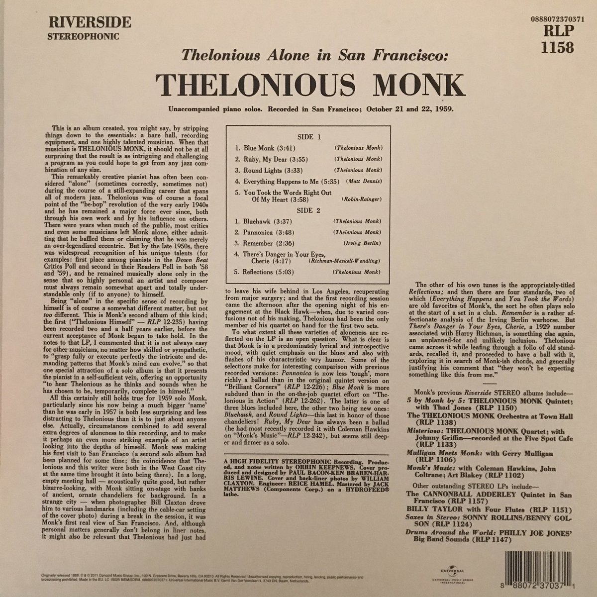 GelderFrank's tweet image. Thelonious Alone in San Francisco #vinyl #jazz