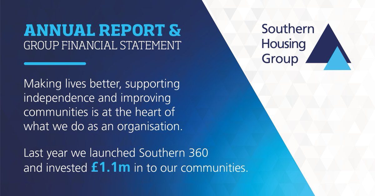 SouthernHsg_UK's tweet photo. Last year we launched #Southern360, our initiative which underlines our commitment to be a business with social objectives, &amp; invested £1.1m into our communities.

To read our #AnnualReport &amp; Group Financial Statements 2019-20, click here 👉 https://t.co/56MOfTQymY #SHGCommunity https://t.co/1gzlSS5wuk