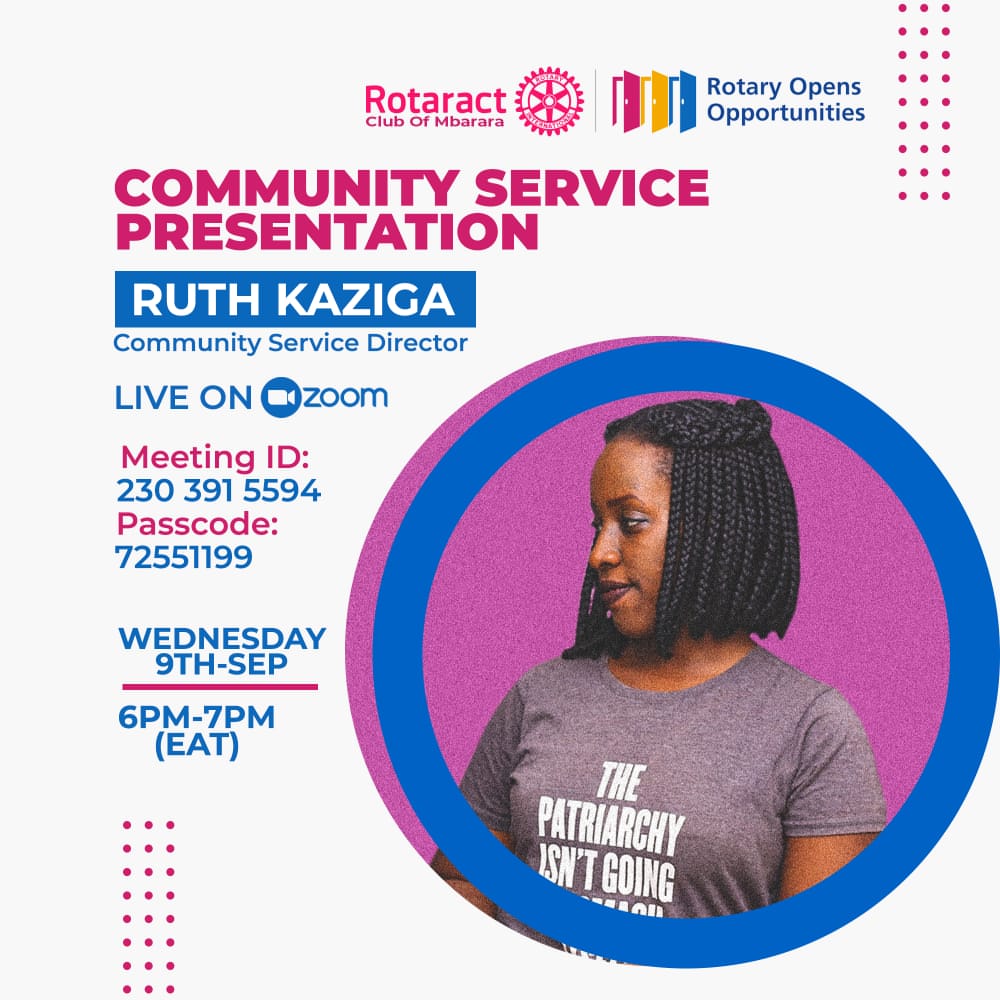 RctMcbRanchers's tweet photo. The Ranchers yet again invite you to join them as the community services director, Ruth Kaziga shares a presentation about the service projects. 
The zoom login credentials are on the flier. 
@kas_ruth @ckkarungi @RctMasaka @RotaryMbarara @rctkwest @ClubIbanda @TheCityFarmers https://t.co/tUQdQdrJ25
