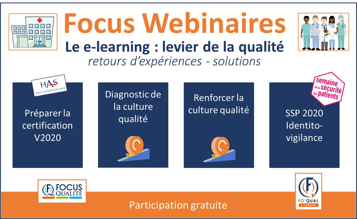 focusqualite's tweet image. Préparation V2020 - SSP Identito - Retours d'expériences Culture Qualité au niveau GHT - Outils e-learning
Inscrivez vous au webinaire : focusqualite.fr/le-e-learning-…