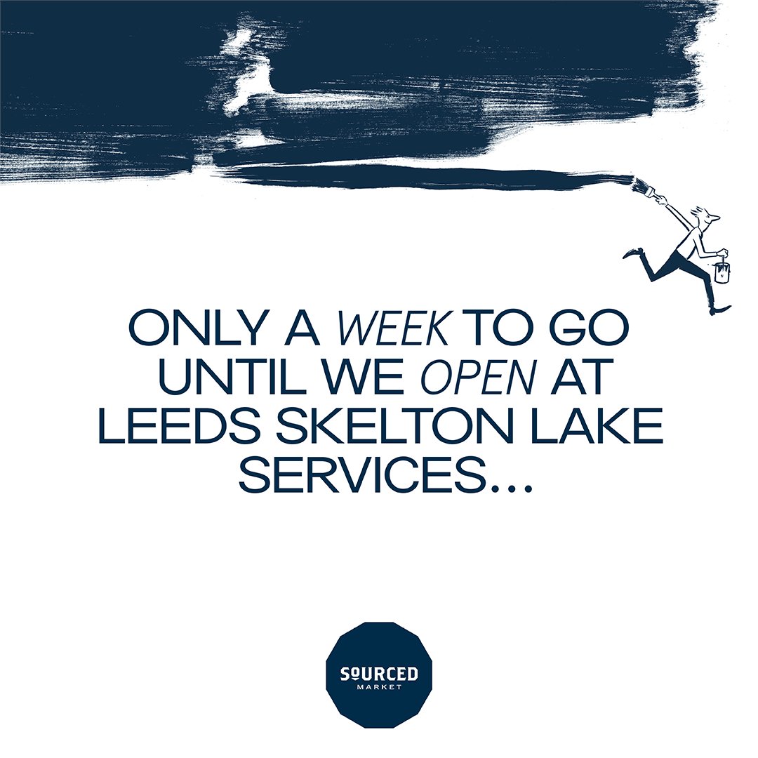 Just one week to go until we OPEN at Leeds Skelton Lake Services. J45 on the M1. Our all-day food marketplace is inspired by farmers markets where local artisan producers, food products &amp; fresh produce can be found under one-roof #sourcedmarket #thoughtforfood #leedsskeltonlake