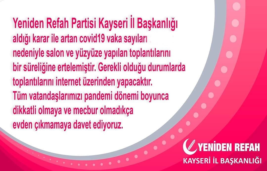 Kayseri'de artan vaka sayılarından dolayı toplantılarımıza ara veriyoruz.
#EvdeKalKayseri