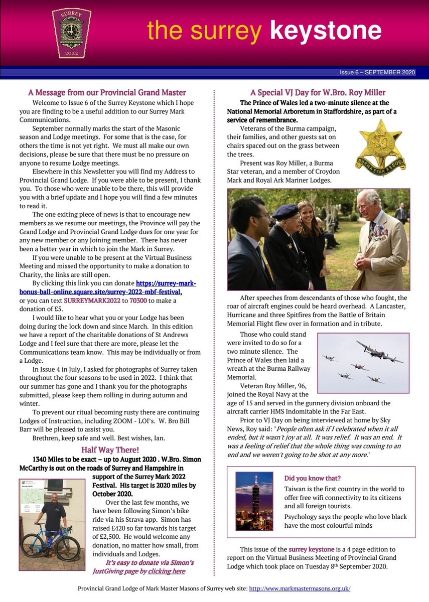 SurreyMMM's tweet photo. Surrey Brethren, the latest issue of the surrey keystone should be in your email inbox! Have a look and see whats happening in the Province of Surrey. #surreymarkmastermasons #surreymarkmasons #markmastermasons #surreyfreemasons #surreymmm #markmasons https://t.co/0z5RNcnwJr