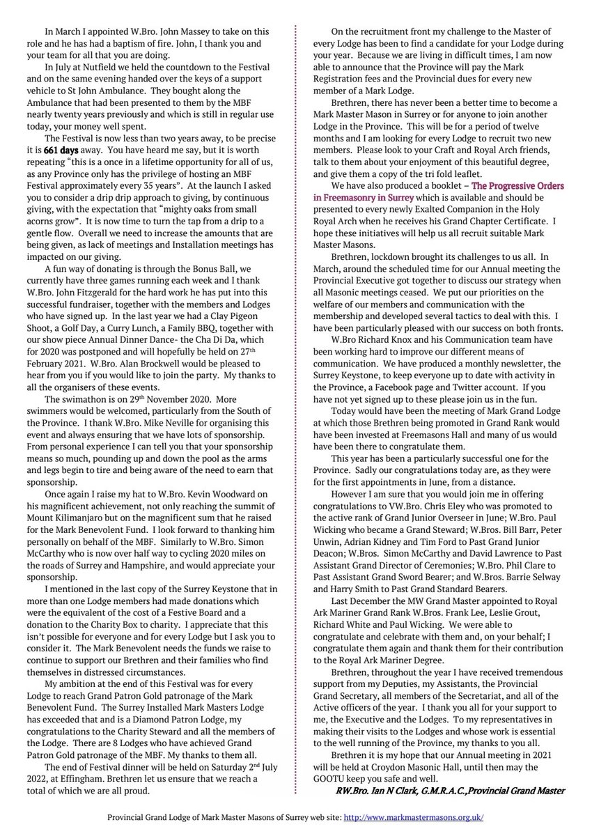 SurreyMMM's tweet photo. Surrey Brethren, the latest issue of the surrey keystone should be in your email inbox! Have a look and see whats happening in the Province of Surrey. #surreymarkmastermasons #surreymarkmasons #markmastermasons #surreyfreemasons #surreymmm #markmasons https://t.co/0z5RNcnwJr