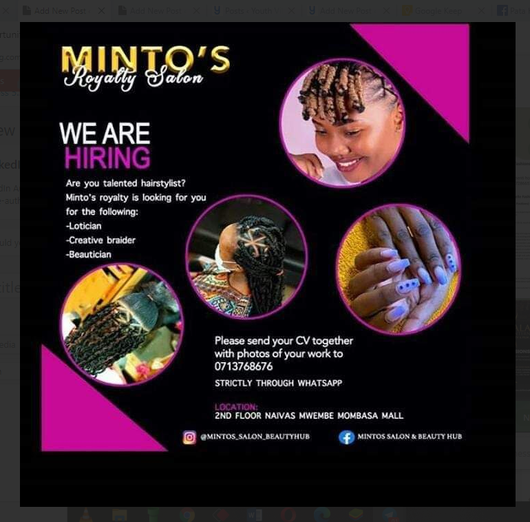 Simon_Ingari's tweet photo. Mintos Need Hairstylists - https://t.co/5O8gjjokxw
#IkoKaziKe  #PataKaziKe #Gethired #JobSeekers #Jobs #Internsh... https://t.co/cCcf0b4faN