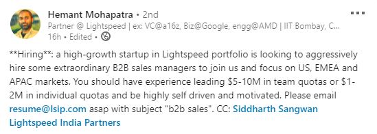 Interestship (@interestship) on Twitter photo #Hiring #B2BSales #Manager
a high-growth startup in <a href="/lightspeedvp/">Lightspeed</a> portfolio is looking to aggressively hire some extraordinary B2B sales managers to join us and focus on US, EMEA and APAC markets.
Please email resume@lsip.com asap with subject "b2b sales" #Hiring #B2BSales #Manager
a high-growth startup in <a href="/lightspeedvp/">Lightspeed</a> portfolio is looking to aggressively hire some extraordinary B2B sales managers to join us and focus on US, EMEA and APAC markets.
Please email resume@lsip.com asap with subject "b2b sales"