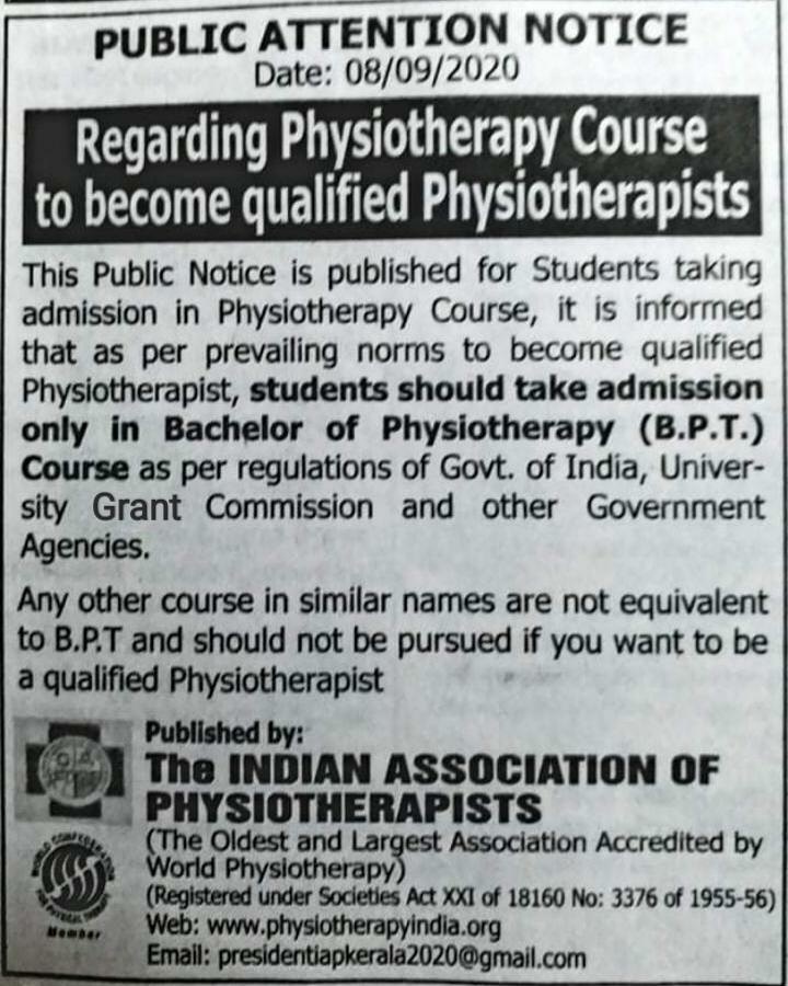 india_iap's tweet photo. Minimum qualifications for #Physiothetarapist in #india is #BPT.Beware of short duration course and courses which mimic similar name..So be wise and choose quality and recognized course ,BPT only..
#publicawareness #PHYSIOTHERAPY #physiotherapist #physiostudents #IAP https://t.co/lqZEHqvU5m