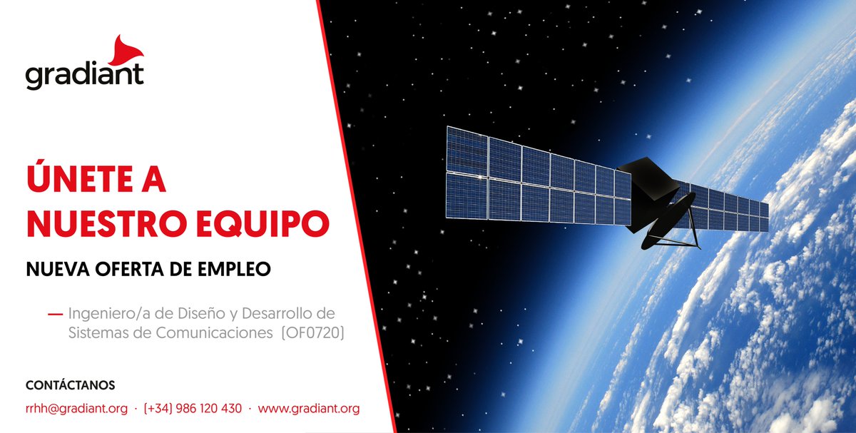 Gradiant's tweet image. Necesitamos incorporar a nuestro equipo un Ingeniero/a de desarrollo #software de #algoritmia de comunicaciones. únete y crece profesionalmente participando en proyectos internacionales ➡️ ow.ly/syWb50yrzfZ  #Empleo #Vigo #SomosTecnología #SatCom #SomosTalento