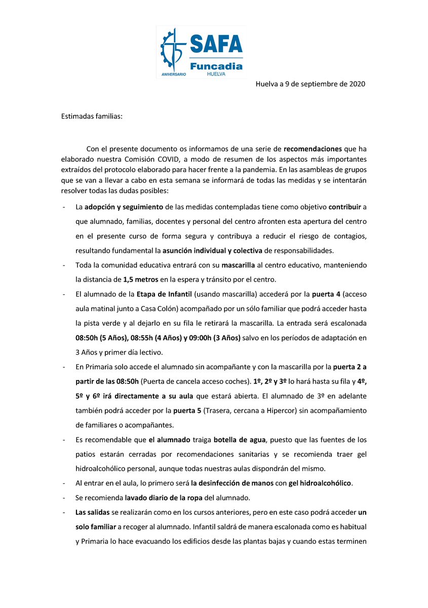 SafaFuncadia's tweet photo. RESUMEN DE MEDIDAS EN INFANTIL Y PRIMARIA PROTOCOLO ANTICOVID-19 @fundacionsafa #YoConSAFA #Educsi #ComienzoDeCurso #SafaFuncadia #Funcadia https://t.co/svs4uCZWH8