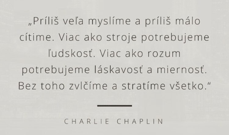 AllForUs_world's tweet photo. Myslíte, že sa už pomaly vytráca aj empatia?... Bez lásky sme ako roboti. 🤔🤔 #citat #charliechaplin #myslenie #thinking #city #feelings #ludia #people #stroj #rozum #laska #love #vsetko https://t.co/w8gOQ8LwGQ