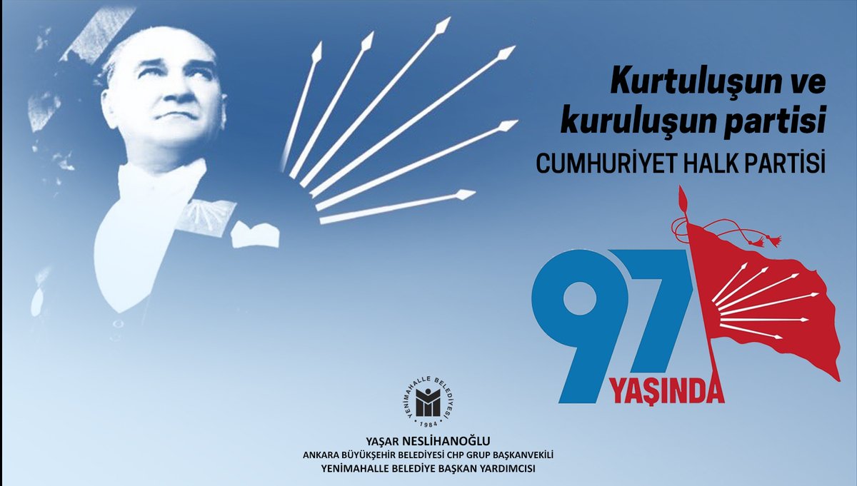 Kuruluşun ve kurtuluşun partisi, Cumhuriyet Halk Partisi'nin 97. kuruluş yıldönümü kutlu olsun. #CHP97Yaşında