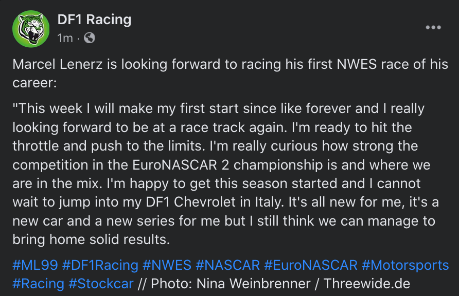 df1_racing's tweet photo. Marcel Lenerz is looking forward to racing his first NWES race of his career! 

#ML99 #DF1Racing #NWES #NASCAR #EuroNASCAR #Motorsports #Racing #Stockcar // Photo: Nina Weinbrenner / https://t.co/PvoclArcpI https://t.co/E7mt3Q2vlb