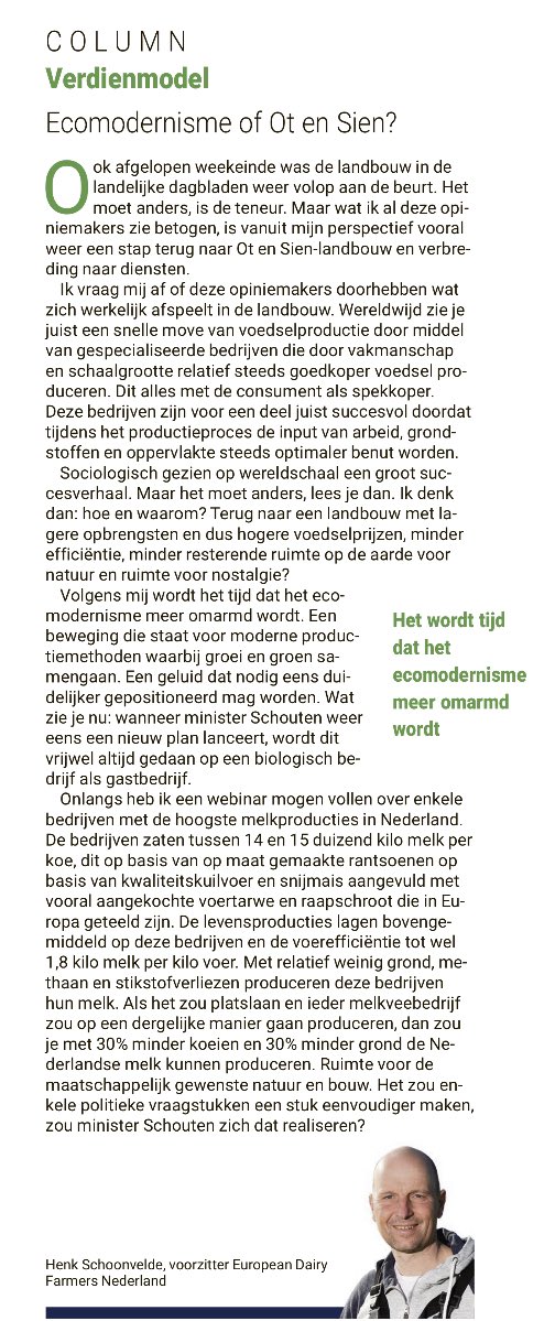 Spijker op z’n kop, <a href="/HenkSchoonveld1/">Henk Schoonvelde</a> (@FoodAgribusines). De beste bedrijven doen wat de wereld nodig heeft: produceren voedsel met de minste grond en grondstoffen en (daardoor) ook met de minste emissies. <a href="/carolaschouten/">Carola Schouten</a> <a href="/minlnv/">Minlvvn</a>