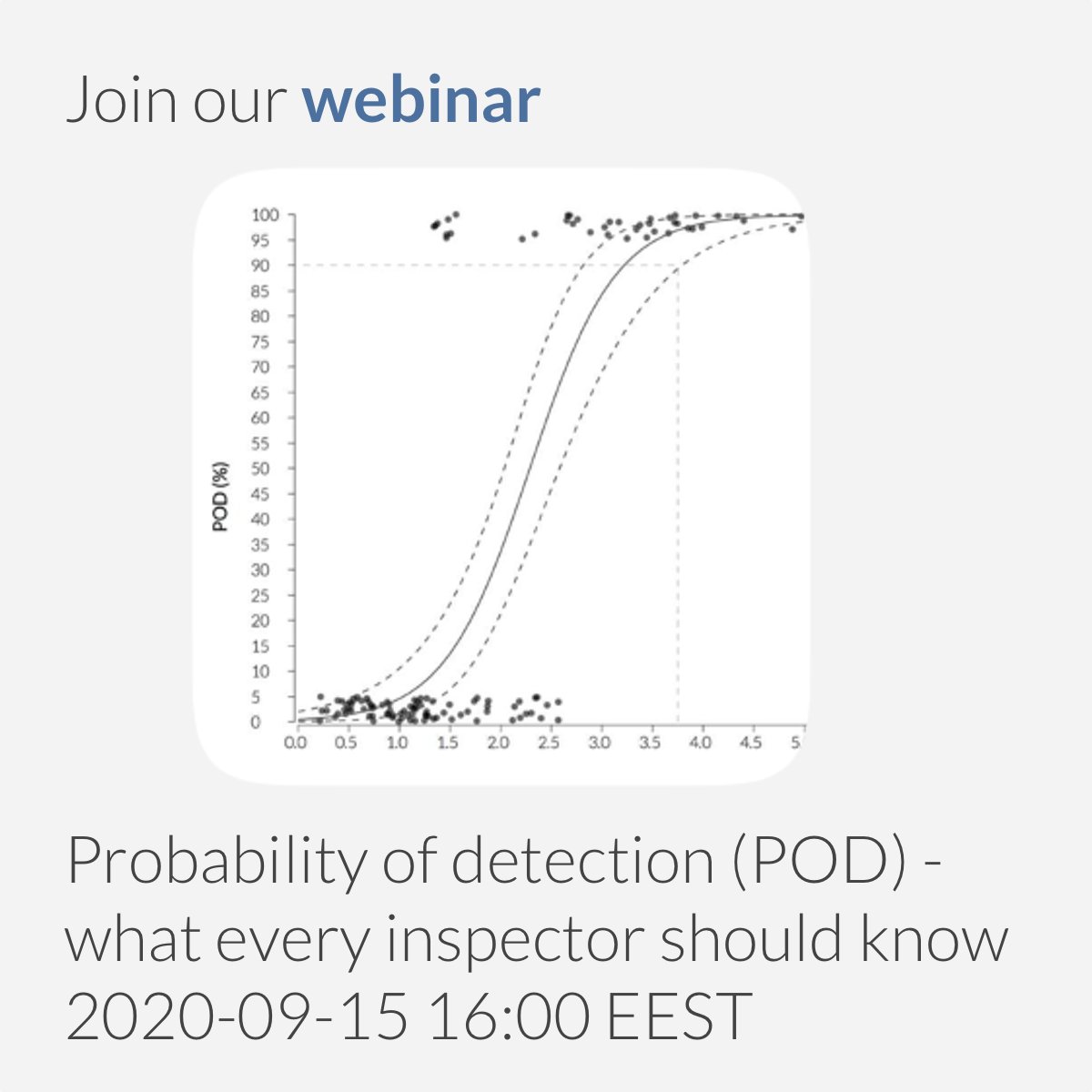 Trueflaw_ltd's tweet photo. Trueflaw webinar: Probability of detection (POD) - what every inspector should know. Join us on a practical introduction to hit/miss (ASTM-E2862 / Mil-HDBK-1823A) POD. The webinar will be held on 2020-09-15 16:00 EEST (13:00 GMT). https://t.co/B7Mw5Xflc0 https://t.co/SMFJWV8kCF