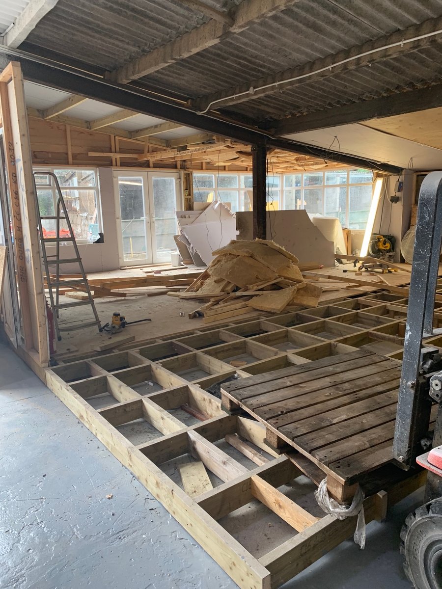 BespokeThis's tweet photo. UPDATE #2 - The flooring is being put down to extend our new upholstery unit! #bespokethis #refurb #workshop #flooring #inspo #customade https://t.co/ehUDfFxxnX