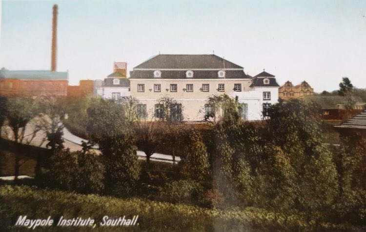 The Maypole Institute in Southall on Margarine Road (later Merrick Rd) was built in 1910 as a recreation centre for the workers of the Danish firm, Otto Monsted & Co, a margarine manufacturer and owner of the Maypole Dairy.  Employees paid 6d (2.5p) a month as a subscription.