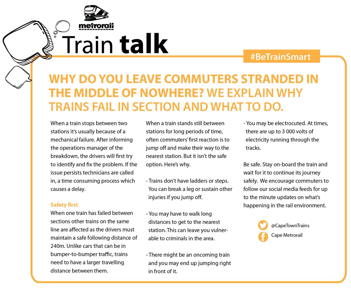 MetrorailWC's tweet image. #MetroMatters We explain why trains fail in section and what to do. #TrainTalk #BeTrainSmart