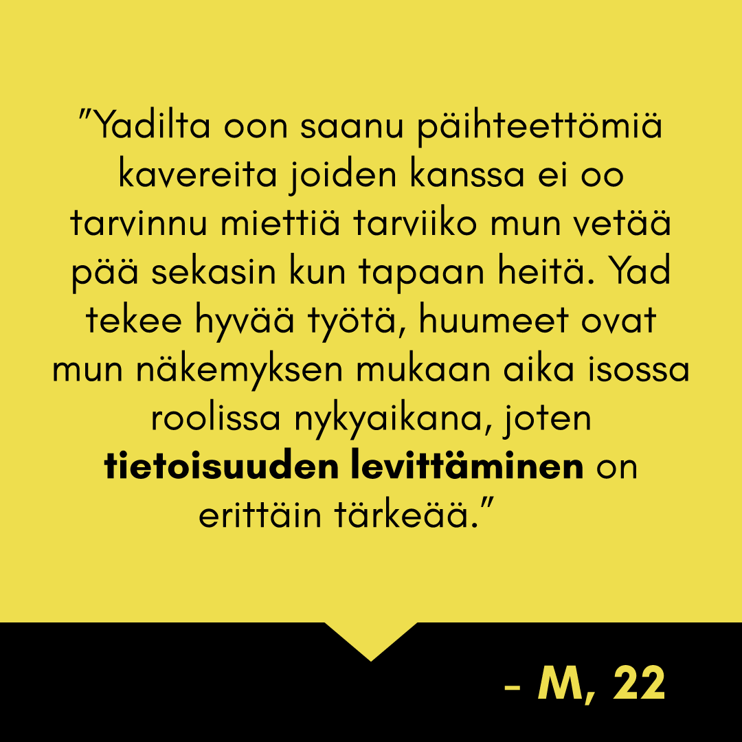 YAD_ry's tweet photo. ”Yadilta oon saanu päihteettömiä kavereita joiden kanssa ei oo tarvinnu miettiä tarviiko mun vetää pää sekasin kun tapaan heitä."

#onneksionjoku #nuorisotyönviikko #budjetti2021 #budjettiriihi https://t.co/GTnBHZp8Bj