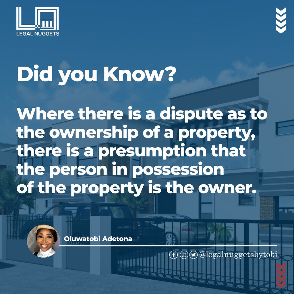 Rebuttable presumption of law is one which exists when facts are proved. The Court is under no obligation to presume the existence of other facts unless the contrary is proved. #Thread  #Legalnuggetsbytobi  #education  #LegalLiteracy  #LegalNuggets