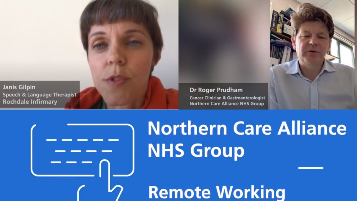 TraceyWatsonNHS's tweet photo. @NCAlliance_NHS specialists like @rogprudham &amp; Janis Gilpin haven't let #COVID19 stop them from delivering world-class services. Remote working allowed them to communicate with their patients throughout lockdown @NHSNW 
Watch their digital stories here: https://t.co/WDBjz7n1jS https://t.co/7tWjY7uTJV