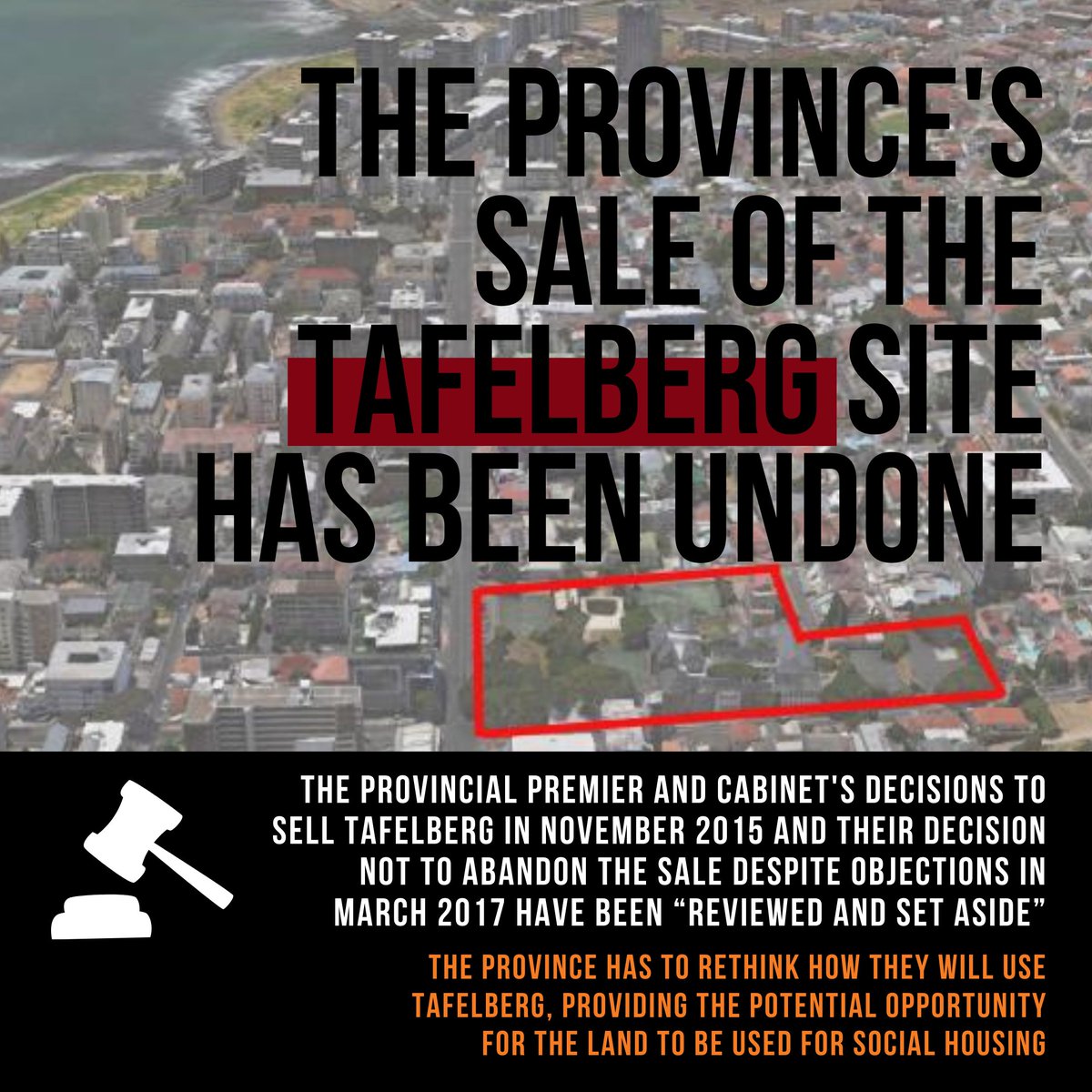 NdifunaUkwazi's tweet photo. The Province's sale of the Tafelberg site has been undone and declared unlawful #Land4PeopleNot4Profit https://t.co/3Q5dk6saYs