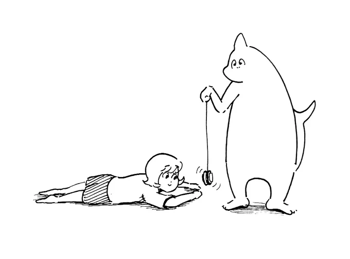 #イラスト 
イルカのヨーヨー見てるだけで1日終わった 