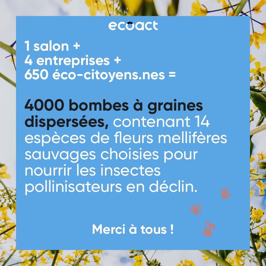 <a href="/PRODURABLE/">Salon PRODURABLE</a> c'est fini ! 🐝  Et nous sommes fiers d'avoir participé à la #pollinisaction en distribuant des sachets de bombes à graines à planter aux visiteurs de notre stand ! Ensemble, fleurissons les espaces pour le bien-être de la #biodiversité 🌻 Merci à <a href="/GrainetteFrance/">Grainette</a> !