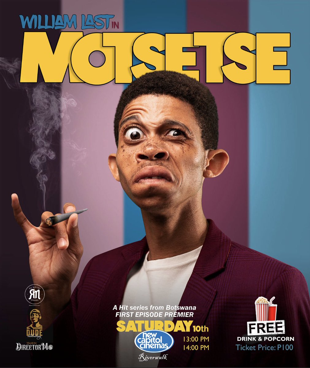 NCCinemas's tweet photo. See William Last in #Motsetse this weekend at New Capitol Cinemas Riverwalk at 1pm and 2pm on his new exciting short films.
Tickets are P100 per person and comes with a small popcorn and a drink. https://t.co/Fr56ZV0UZJ