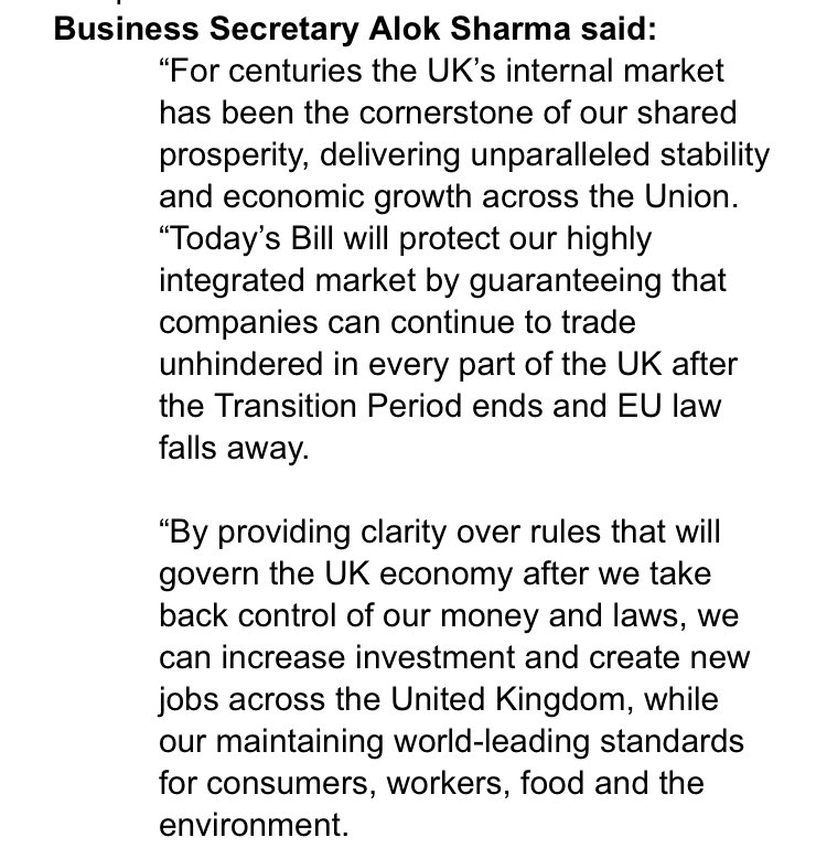 Food, environmental and other standards are the same across the UK right nowAnd UK ministers like  @AlokSharma_RDG say they are committed to “maintaining world-leading standards” after  #Brexit