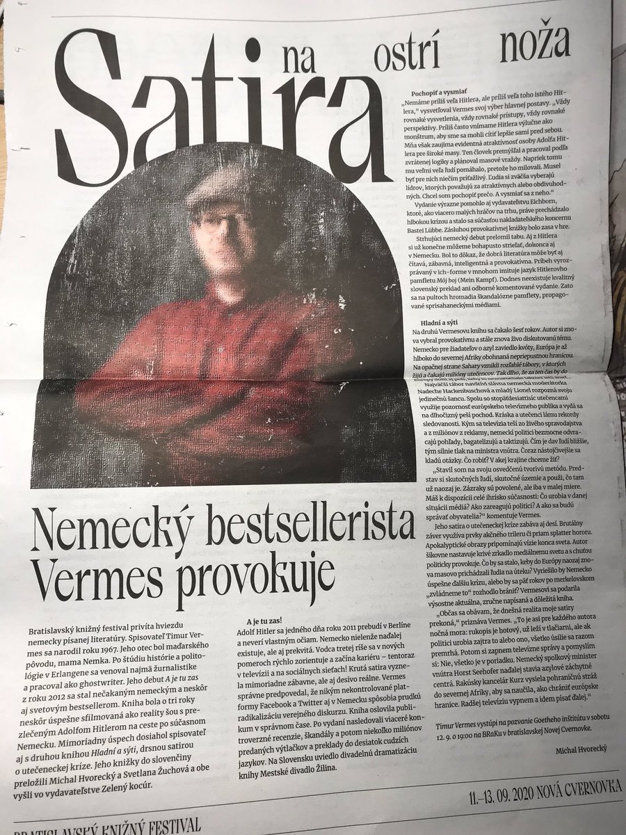michalhvorecky's tweet photo. Už túto sobotu! Am Samstag, 19:00 @BRaK_festival @dennikN #TimurVermes @GI_Slowakei https://t.co/Ytf1Z2F2dF