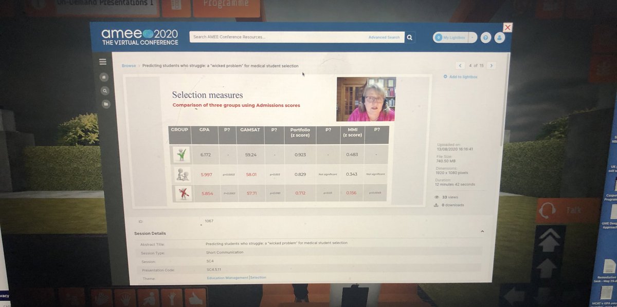 Listening to more On-Demand presentations! Thanks <a href="/AMEE_Online/">AMEE Online</a> for uploading talks that weren’t working yesterday! Currently listening to <a href="/lyndalpn/">Lyndal Parker-Newlyn - @lyndalpn.medsky.social</a>: predicting with admissions data the “wicked problem” of students who struggle in #MedEd . Go watch it SC4.5.11 #AMEE2020