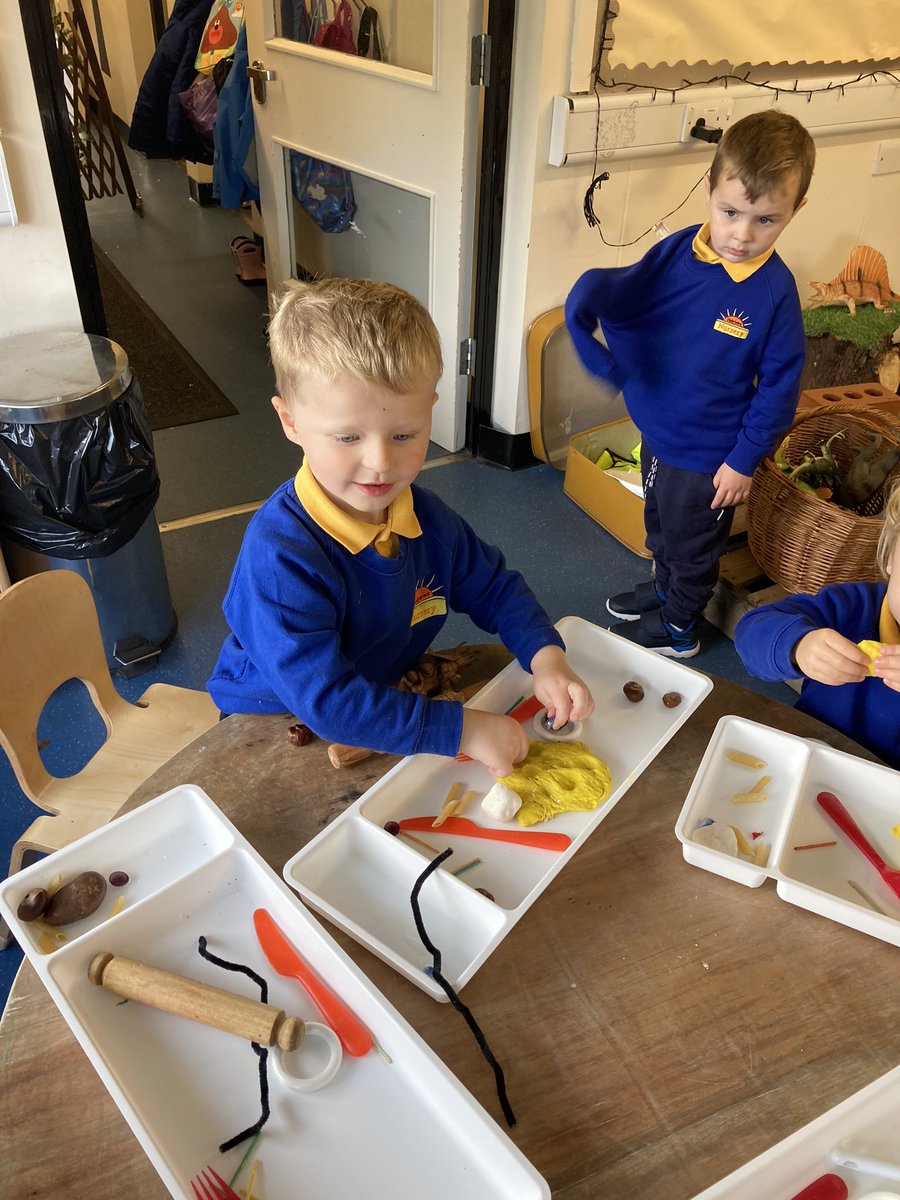 HolytownNC's tweet image. The children are exploring and using their imagination using loose parts in their play dough #expressiveplay #usingourimagination
