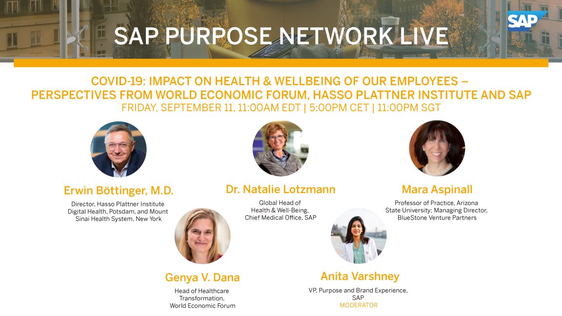 VarshneyAnita's tweet image. Excited to host amazing speakers on Friday, on our #SAPPurposeNetwork Live session, where we will discuss importance of #employee #wellbeing, #safety and ensuring our #workforce is able to deliver in these tough #covid times

Register for the session:
us02web.zoom.us/webinar/regist…