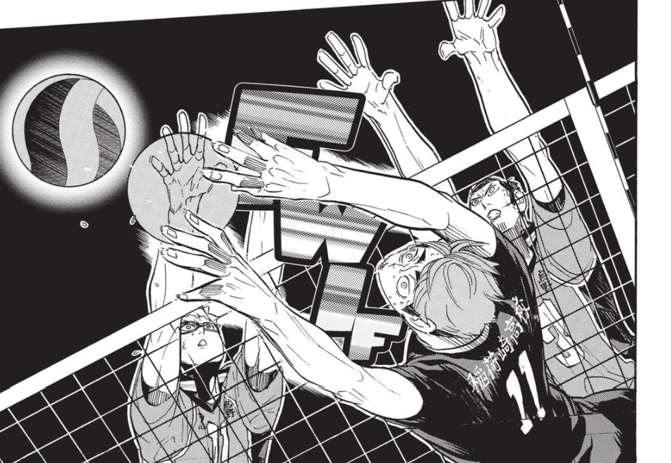 instead, he used the momentum of his arm swing to set the ball back to the left side of the court. judging by the motion of tsukishima's arms, osamu was obviously successful at luring karasuno into thinking he was going to spike the ball.