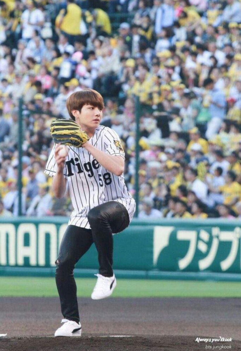 when jungkook make his first pitch in 2017 and he’s being praised for his impressive skill