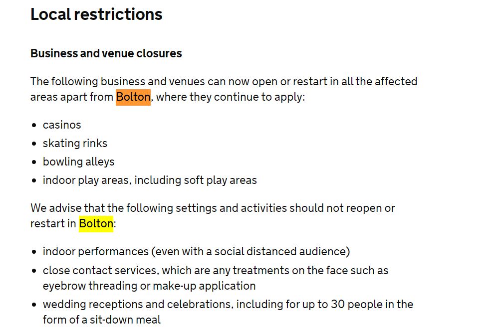 The qs our Bolton readers have for the govt are not necessarily the same Hancock will be asked on eg R4. They are practical things about their lives. But we haven't had them answered and the  http://gov.uk&nbsp; guidance has not been updated to reflect yesterday's announcement