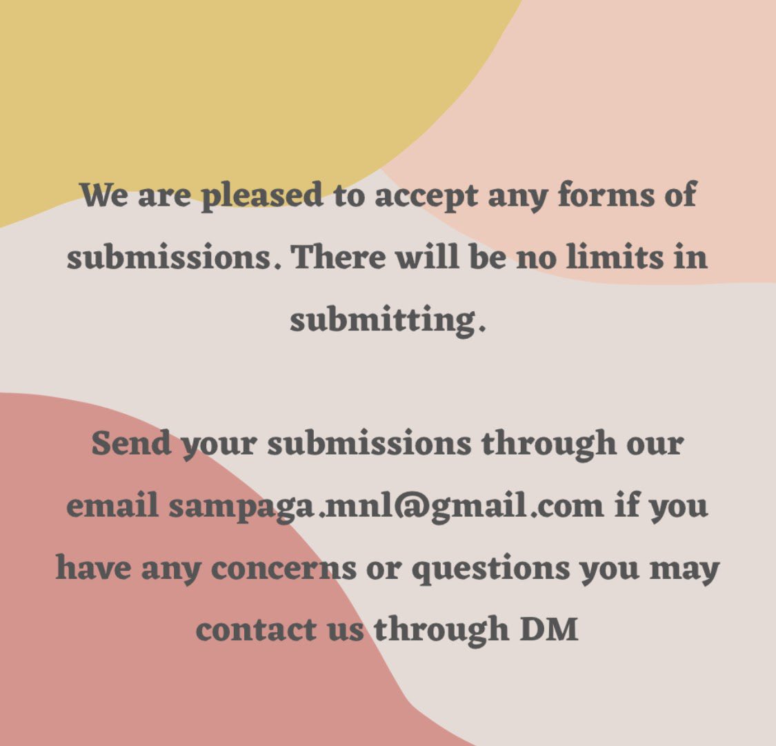 SAMPAGAMNL's tweet photo. Sampaga Manila is now open for submissions! Everyone whoโll submit will get to be featured. We canโt wait to see your beautiful works ๐ผ๐
We accept any form of mediums. We will accept submission until October 02 2020 11:59pm
#SampagaMNL #MakeItBloom #artph https://t.co/h9uUusHP5L