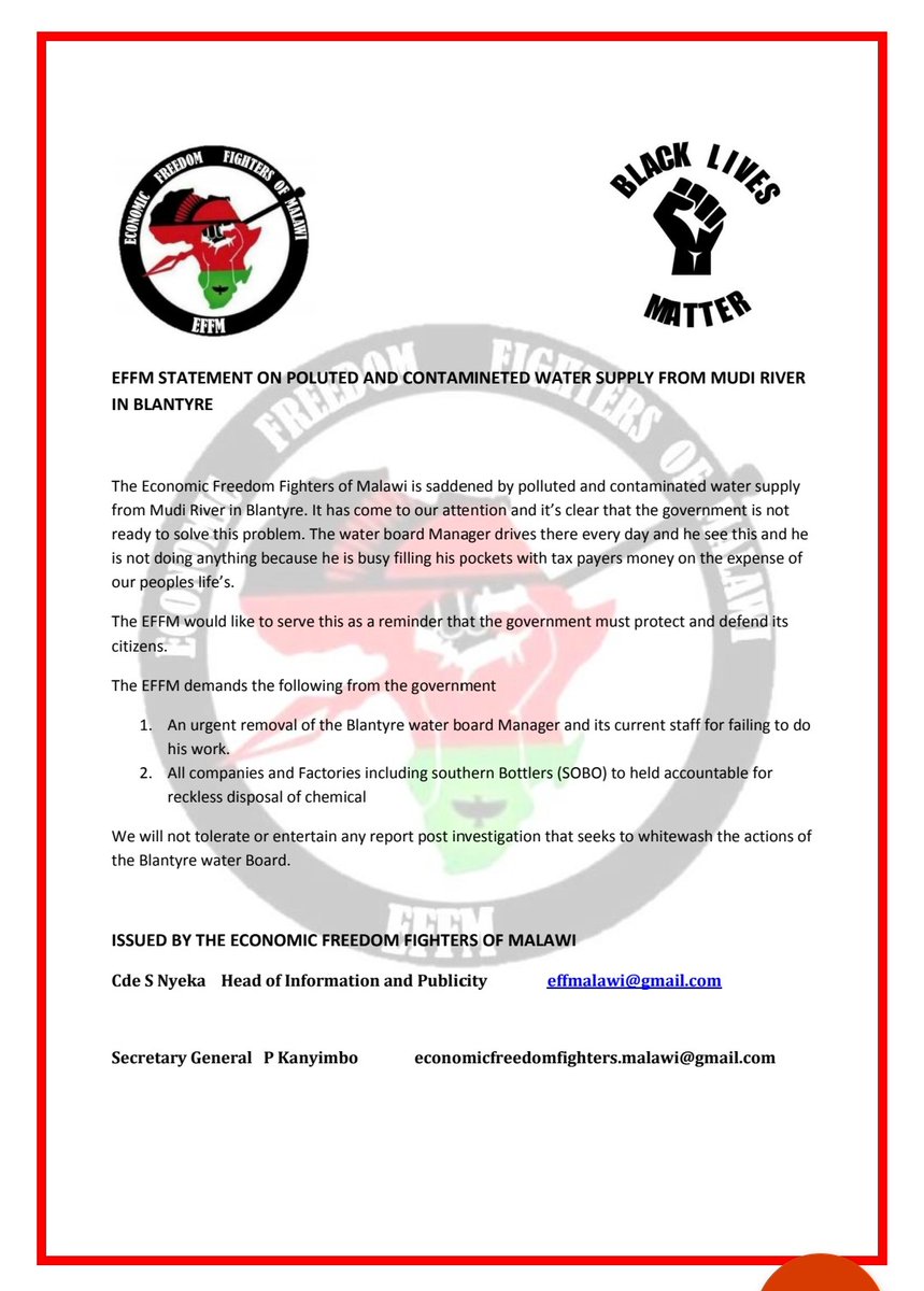 effmalawi's tweet photo. We don't need corrupt people @effmpresident @LAZARUSCHAKWERA @SKChilima @bnltimes @Julius_S_Malema @FloydShivambu @GardeeGodrich https://t.co/GftkO92Z1U